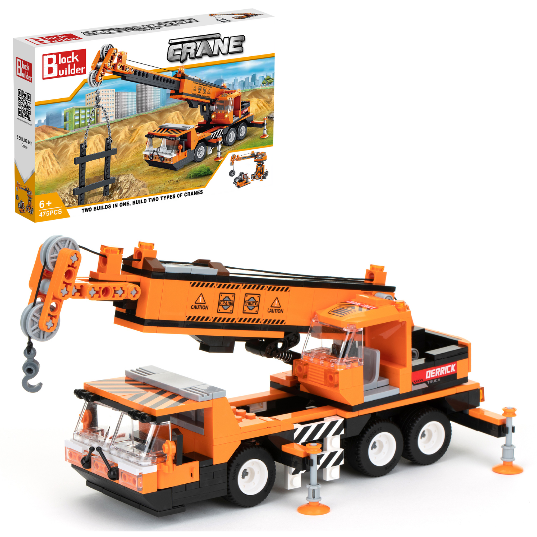 Block Builder Mobile Crane Building Block Set (475pcs) and Construction Tower Crane.